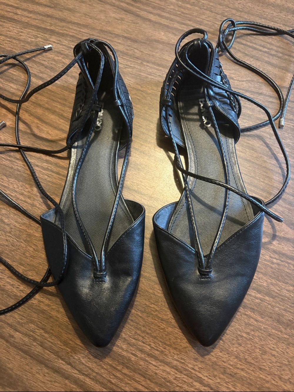 Bongo Size 11 Angie Black Lace Up Pointed Toe Flats